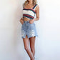 Frayed Hem Distressed Mid Rise Mini Denim Skirt