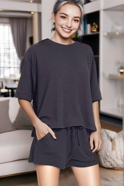 Ribbed Half Sleeve Tee & Short Pants 2PC Set
