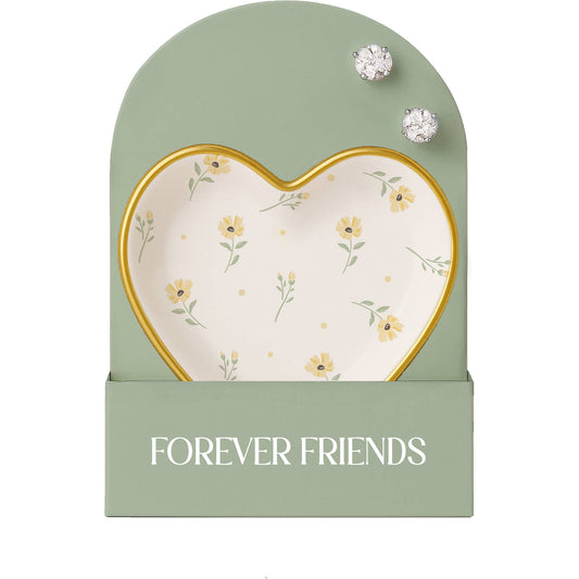 Forever Friends - Sterling Silver CZ Earring and Dish Set