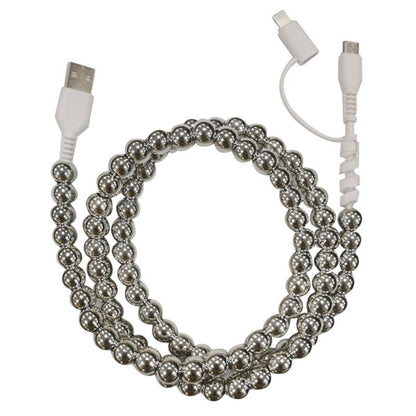 Silver Beaded Cord Charging Cable 2 in 1 Charger