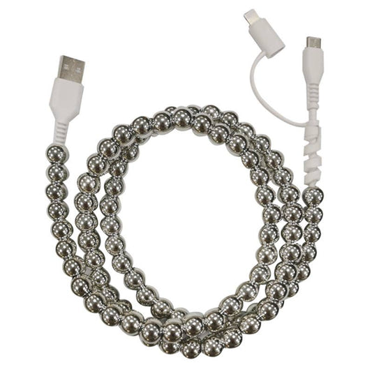 Silver Beaded Cord Charging Cable 2 in 1 Charger