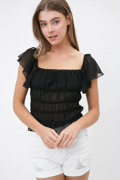 Sheer Sucker Chiffon Ruffle Elastic Tiered Bodysuit - Southern Sassy Boutique