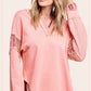 Embroidered Crochet V-neck Long Sleeve Top