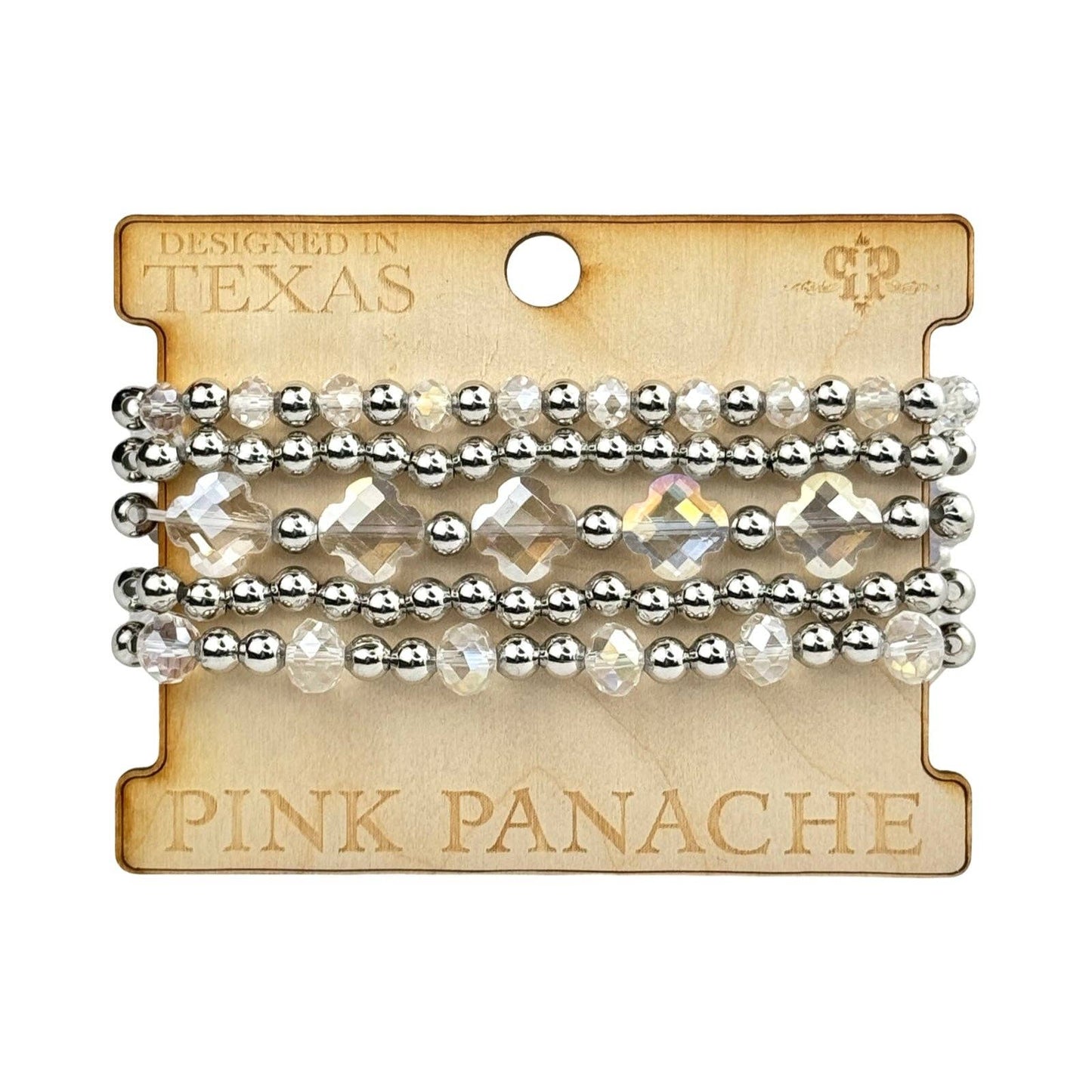 Crystal and silver bead bracelet set