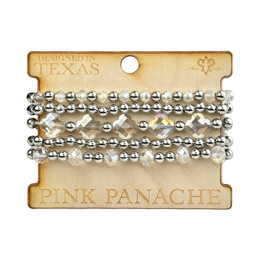 Crystal and silver bead bracelet set
