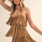 TIERED SUEDE FRINGED SLEEVELESS MINI DRESS