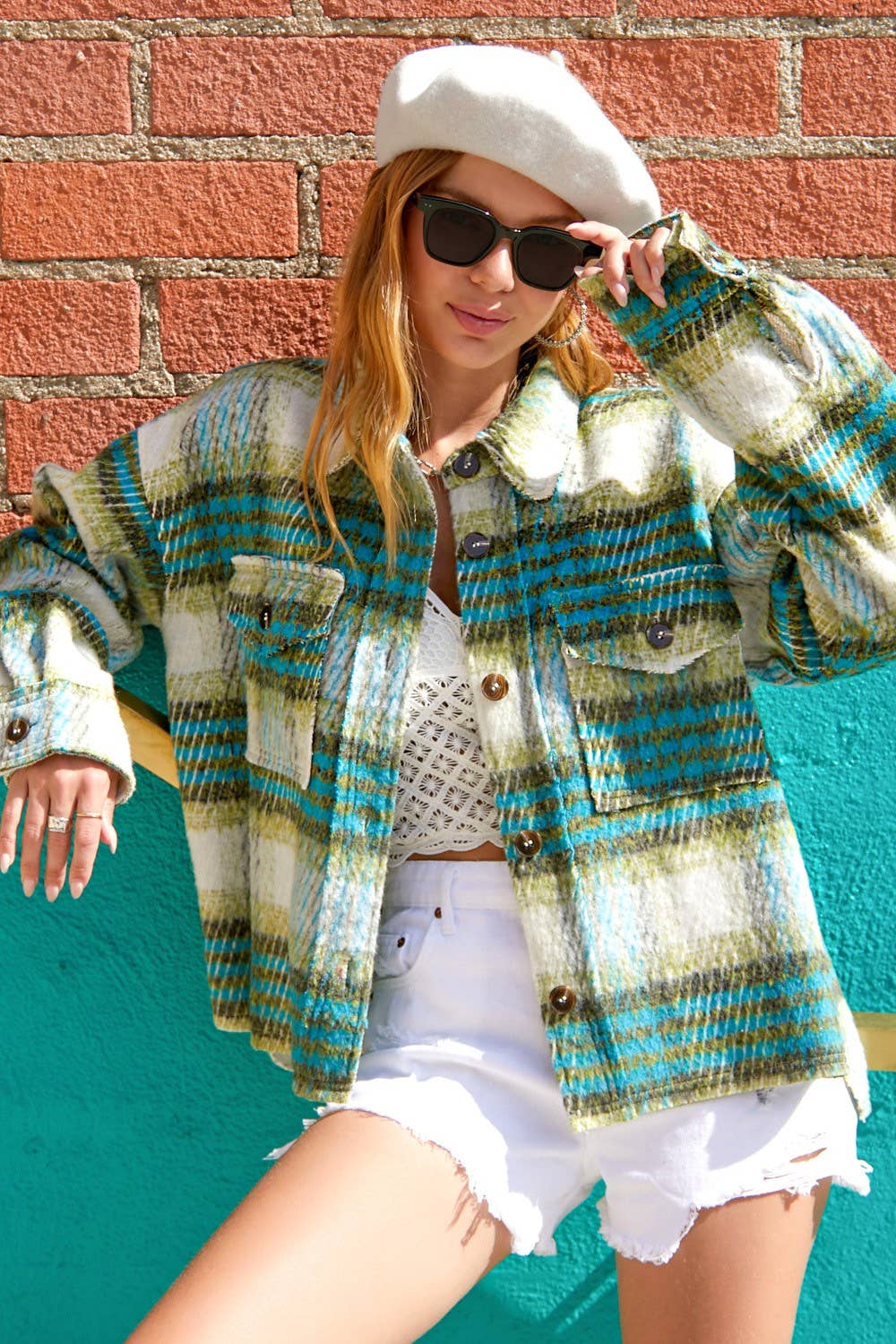 Plaid Patterned Soft Brushed Button-Down Jacket