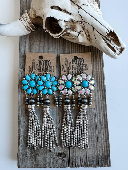 Western Concho Bead Fringe Dangle Earrings - Southern Sassy Boutique