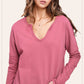 Textured Fabric Contrast Terry Long Sleeve Top