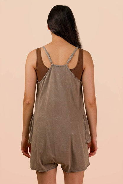 Mineral Washed Sleeveless Casual Knit Romper