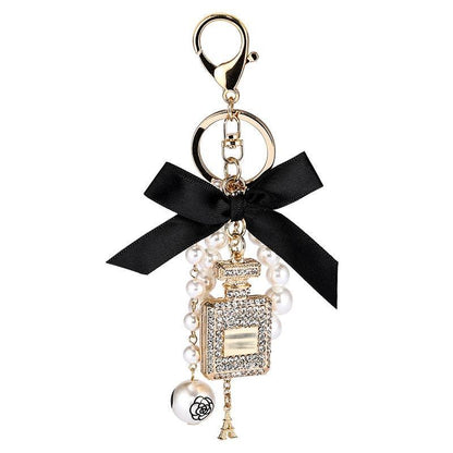 Perfume Bottle Bow Pearl Bag Charm Keychain - Southern Sassy Boutique