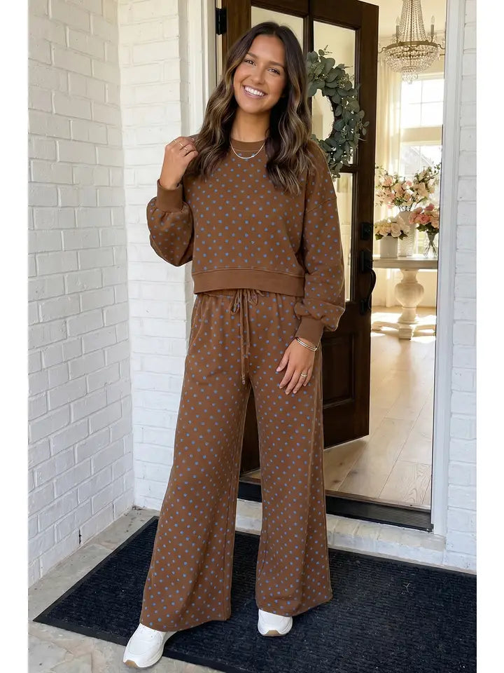 Brown Polka Dot Drawstring Set