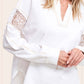 Embroidered Crochet V-neck Long Sleeve Top