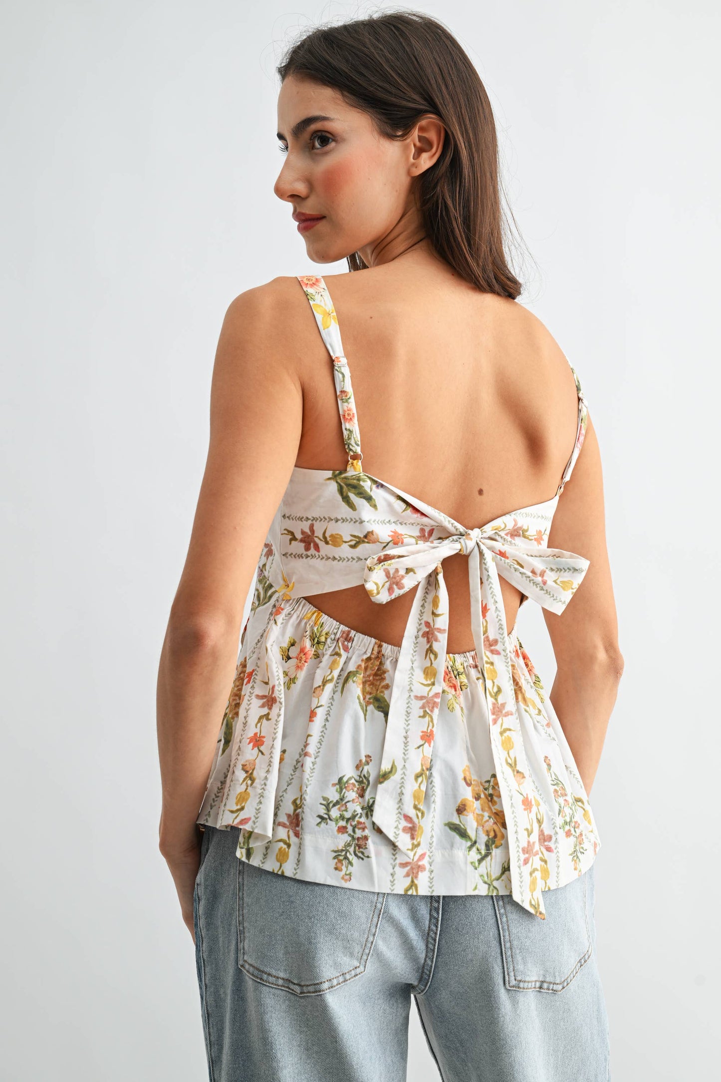 Floral Print Peplum Top with Adjustable Straps
