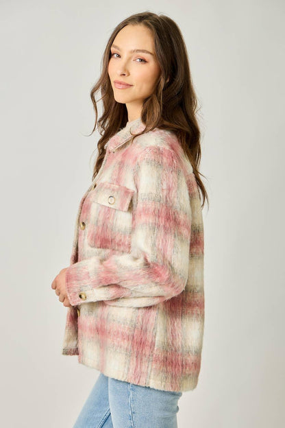 Button Down Plaid Fur Jacket - Southern Sassy Boutique