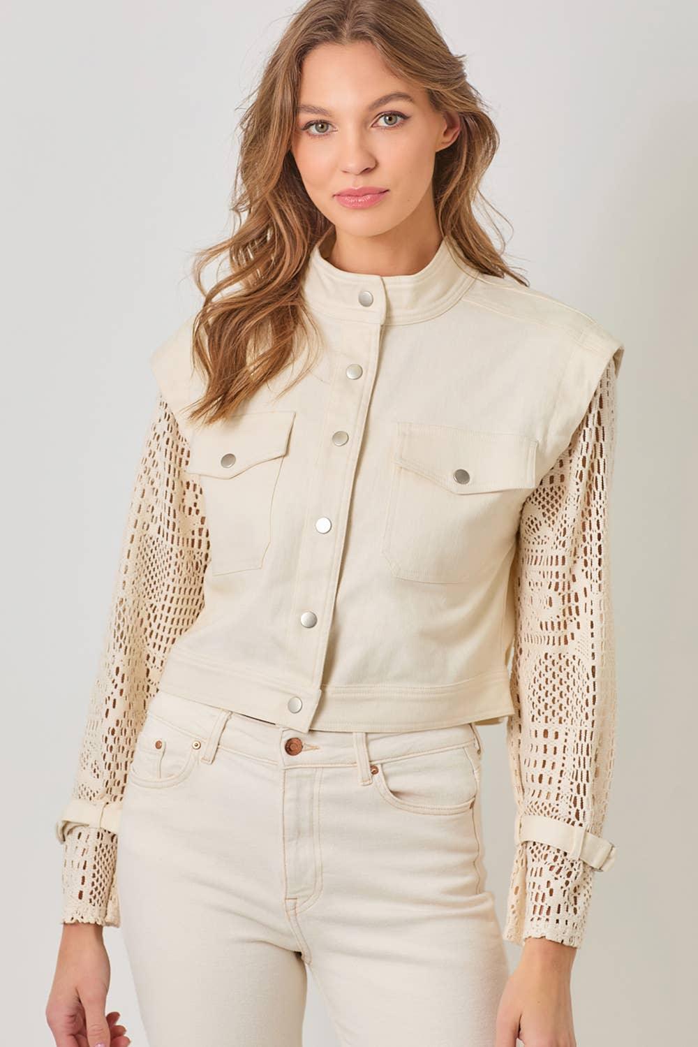 Crochet Sleeve Utility Jacket - Southern Sassy Boutique