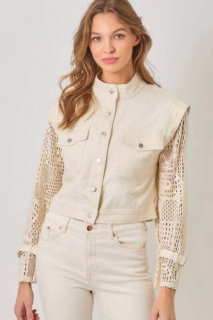 Crochet Sleeve Utility Jacket - Southern Sassy Boutique