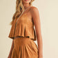 SUEDE PLEATED SLEEVELESS TOP AND SHORTS SET