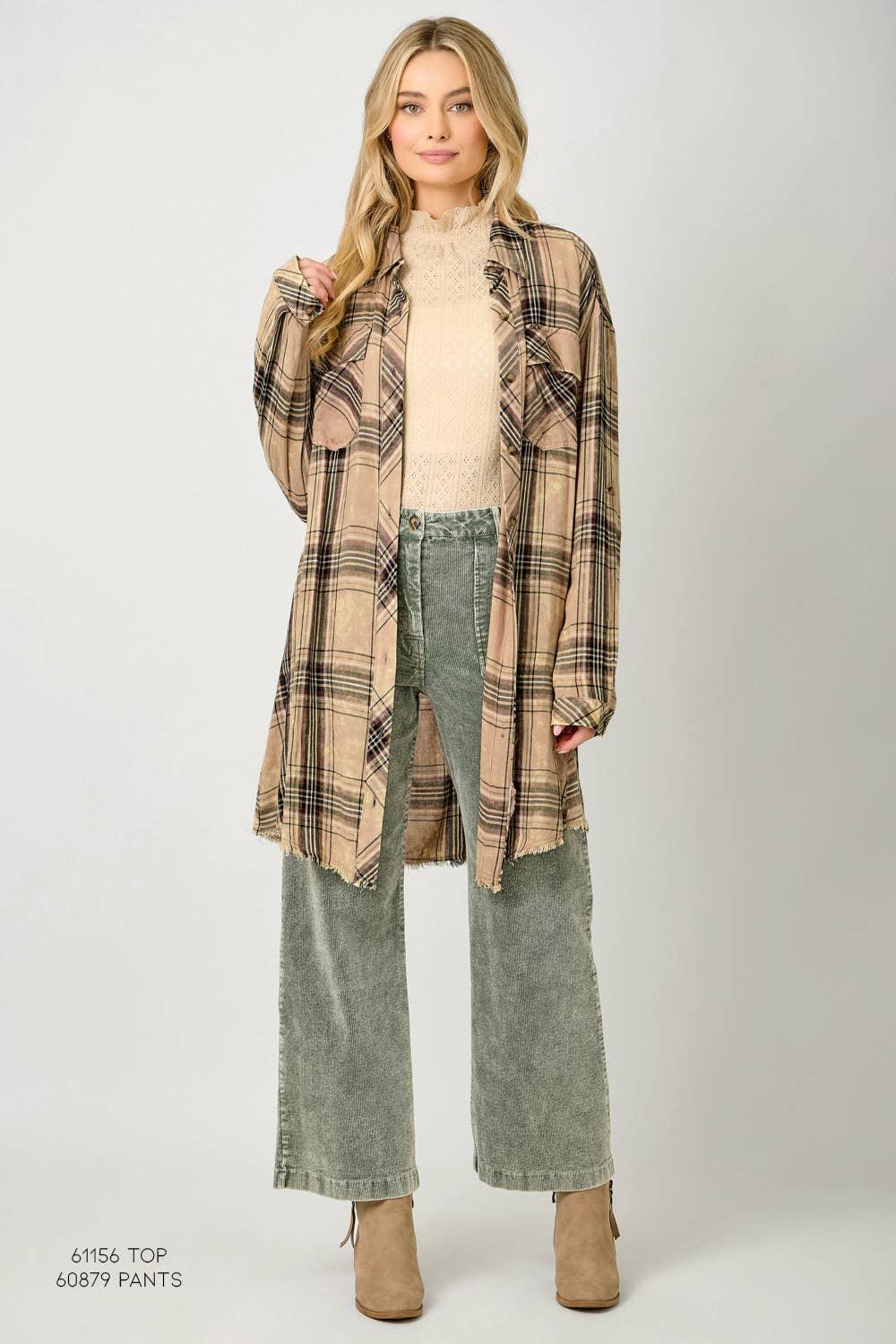 Washed Plaid Shirt Dress - Southern Sassy Boutique