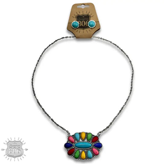 Stone Flower Necklance Set
