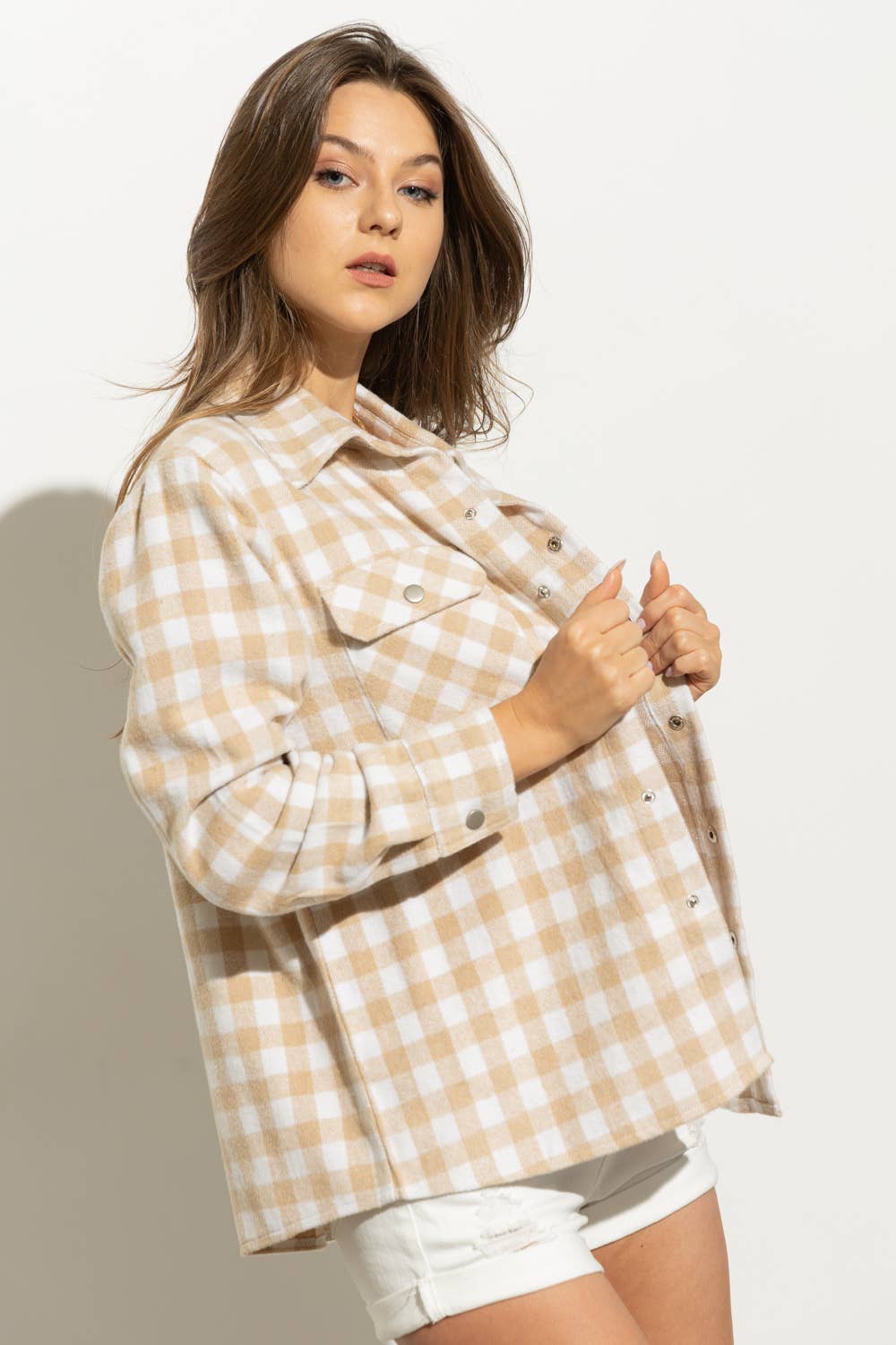Gingham Yarn Dyed Pocket Front Shirt Jacket