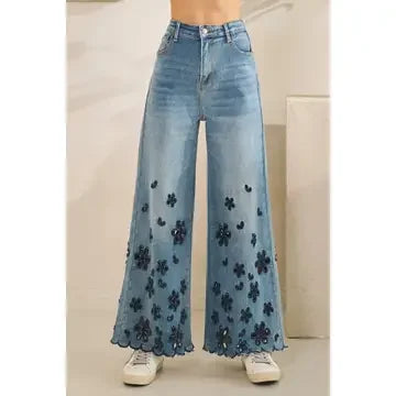 Washed Flower Cutouts Denim - Southern Sassy Boutique
