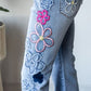 Floral Embroidery Flare Denim Pants