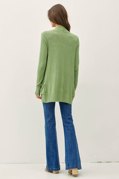 COTTON BLEND KNIT OPEN FRONT CARDIGAN