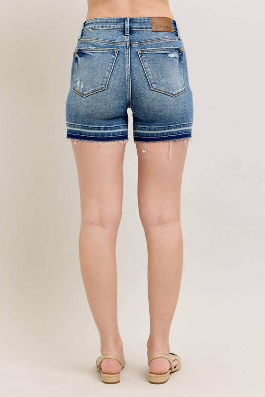 Mid Rise Tummy Control Vintage Wash Release Hem Shorts