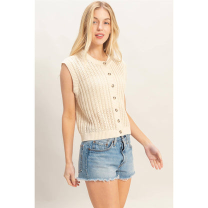 Sleeveless Ribbed Button Sweater