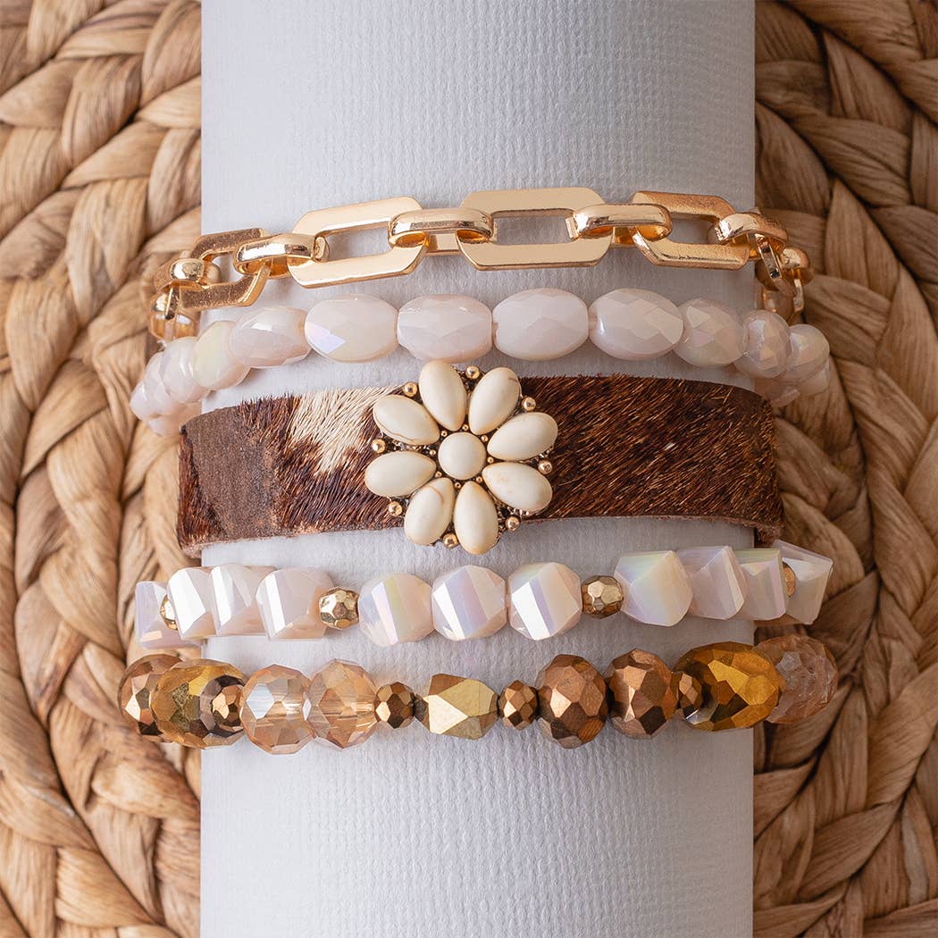 Leopard and Crystal Stacked Bracelets