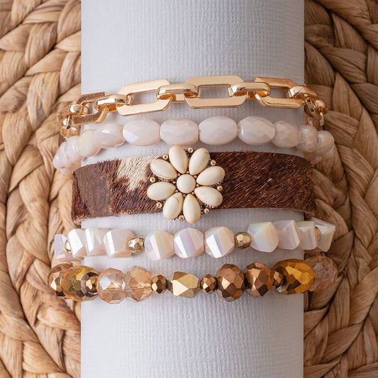 Leopard and Crystal Stacked Bracelets
