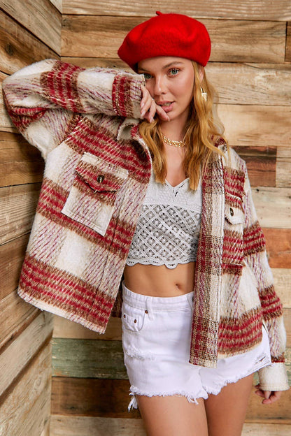 Plaid Patterned Soft Brushed Button-Down Jacket