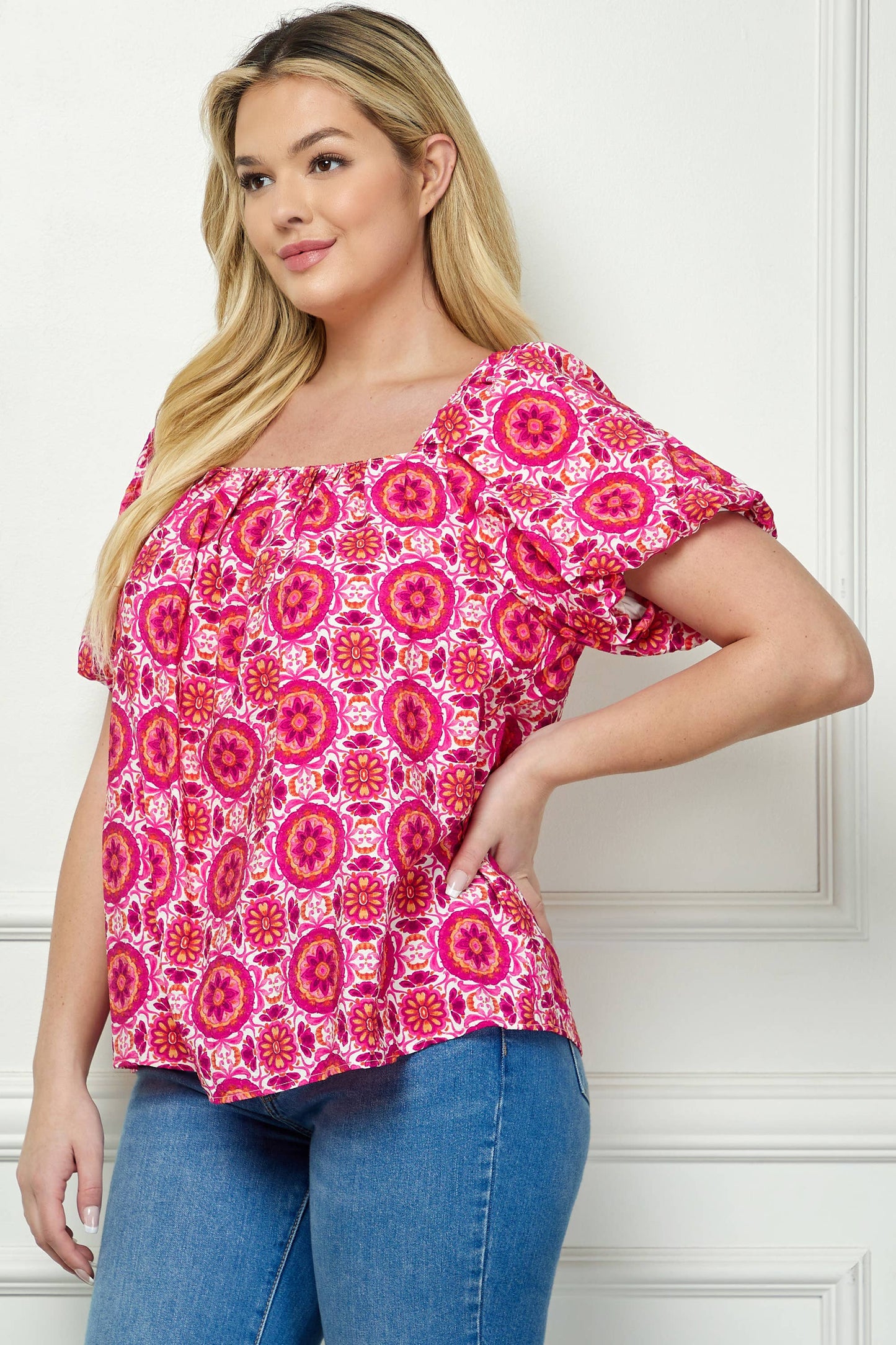 Curvy Bubble Sleeve Trapeze Blouse