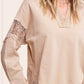Embroidered Crochet V-neck Long Sleeve Top