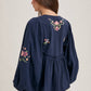 FLORAL EMBROIDERY BUBBLE SLEEVED BABYDOLL TOP