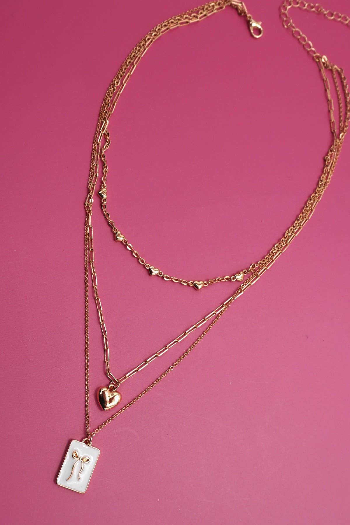 Square Bow & Heart Necklace