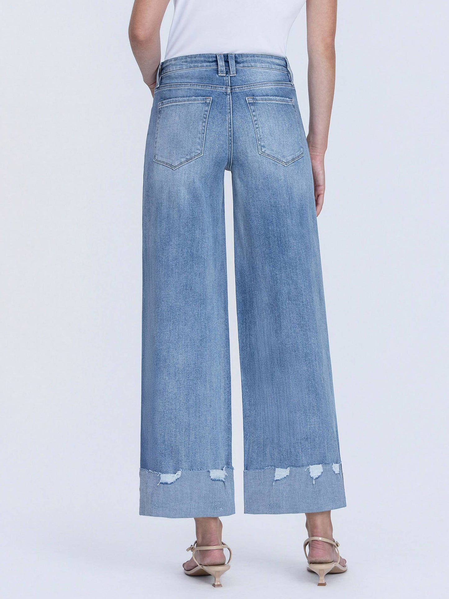 HIGH RISE MEDIUM WASH CUFFED WIDE JEANS LV1604
