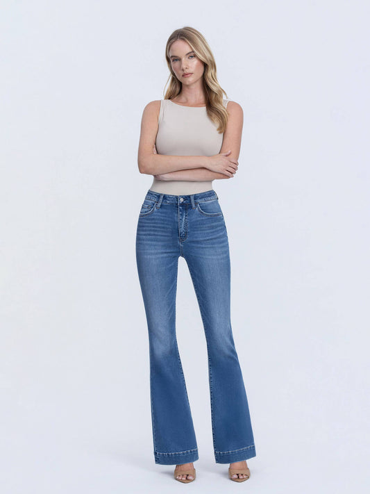 SUPER HIGH RISE TROUSER HEM FLARE JEANS LV1955 - Southern Sassy Boutique