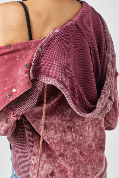 Star Embroidery Washed Jacket - Southern Sassy Boutique