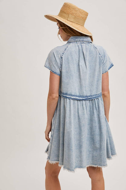 DENIM BUTTON DOWN SHIRT MINI DRESS - Southern Sassy Boutique