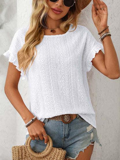 Eyelet Ruffle Short Sleeve Top