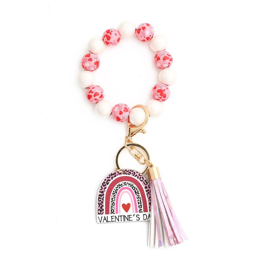 Valentine'S Day Love Bracelet Wooden Bead Keychain - Southern Sassy Boutique