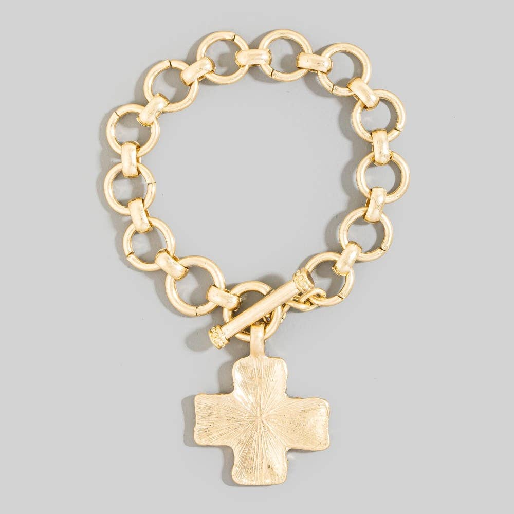 Hammered Cross Toggle Bracelet