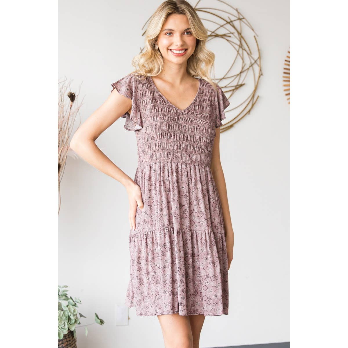 Floral V Neck Tiered Dress - Southern Sassy Boutique