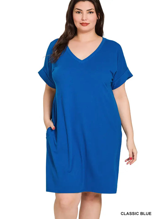 Brushed Short Sleeve V-Neck Dress