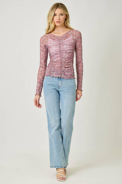 Lettuce Hem Mesh Print Top - Southern Sassy Boutique