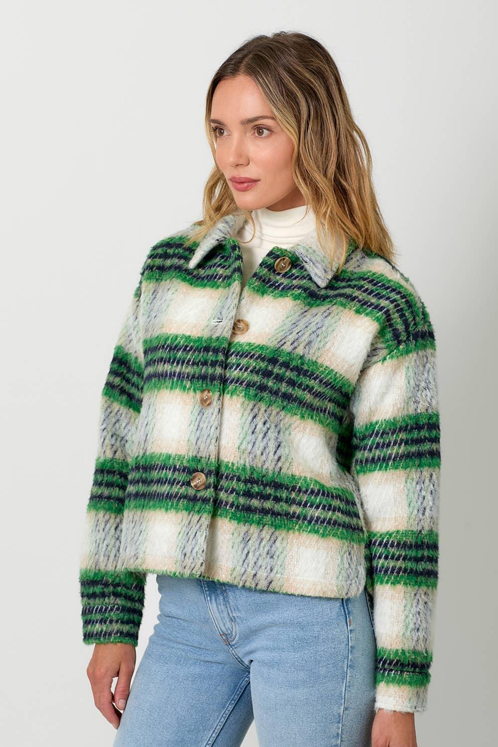 Plaid Printed Jacket - Southern Sassy Boutique