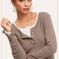 Ribbed Henley Neck Stitched Fitted Long Sleeve Top