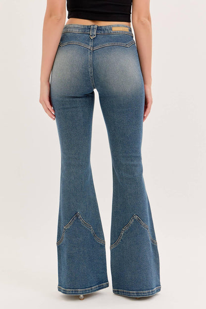 Mid Rise Western Super Flare Tinted [WV39523T] - Southern Sassy Boutique
